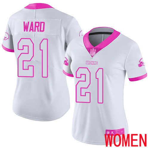 Cleveland Browns Denzel Ward Women White Pink Limited Jersey #21 NFL Football Rush Fashion